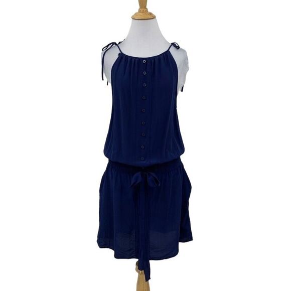 Quiksilver Blouson Silk Dress S Small Shirred Waist Tie Straps Beach Cover Up - Picture 1 of 16